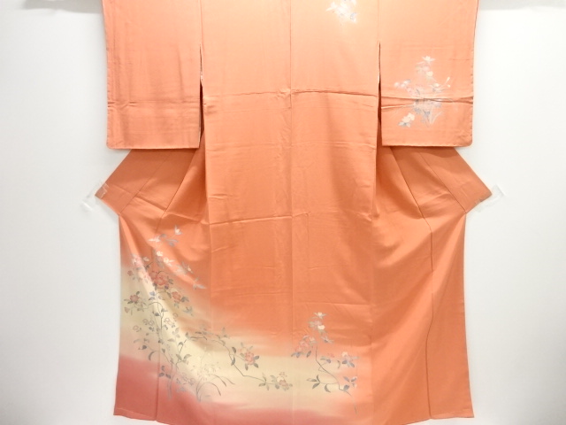 JAPANESE KIMONO / UNUSED HOMONGI / SILK / HAND PAINTED YUZEN / FLOWERS & LITTLE BIRDS